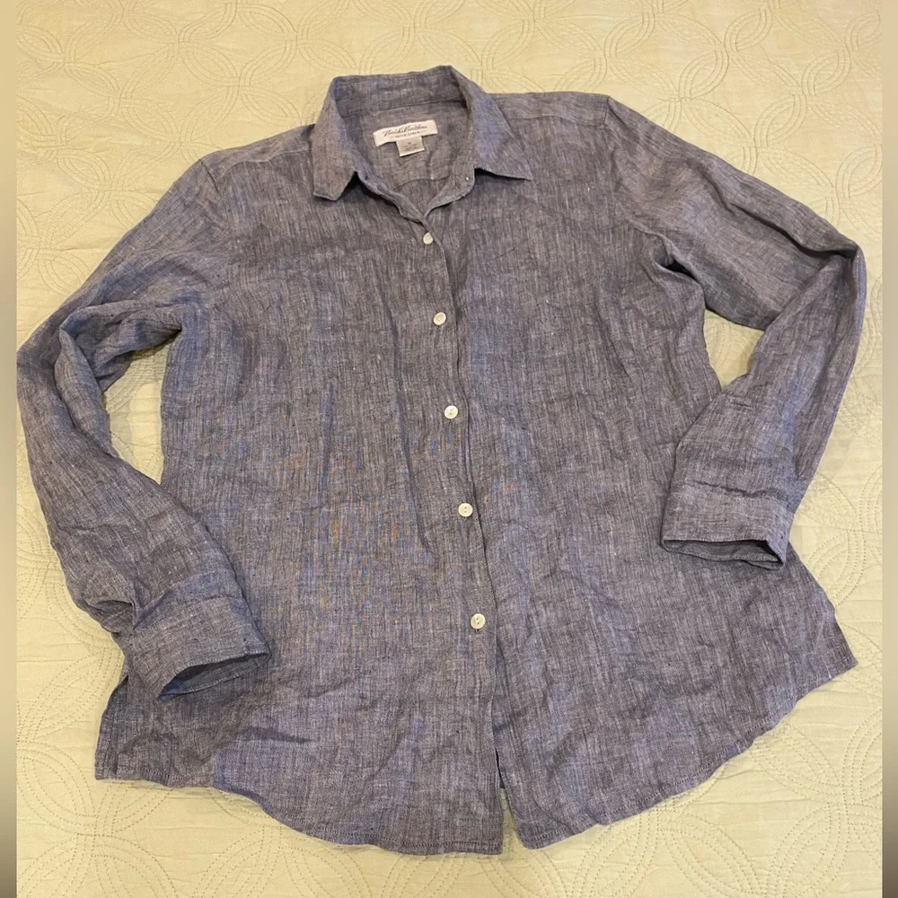 Brooks Brothers Heathered Slate Blue Linen Shirt - Picture 1 of 11